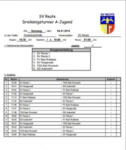 Spielplan A-Junioren Dreikönigsturnier